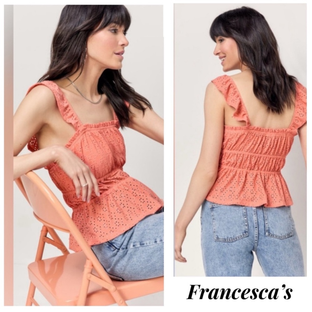 New Francesca's Wendi Eyelet Square Neck
Coral Tank Top